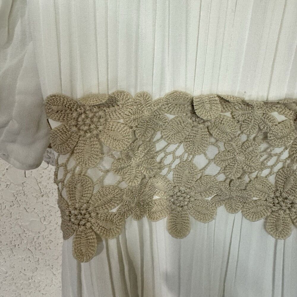 Lulus Westwind Beige Lace Pleated Dress Women Sz XL Wedding White Bell Sleeves - Picture 5 of 13